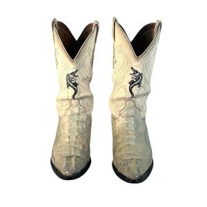 vtg El General Western Boots Mens Size 26.5 Beige Reptile Croc Leather Cowboy